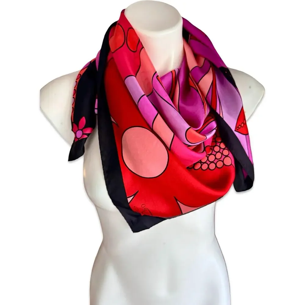 Vintage Oscar by Oscar de la Renta Silk Scarf 1980s Psychedelic Mod Floral 35x35